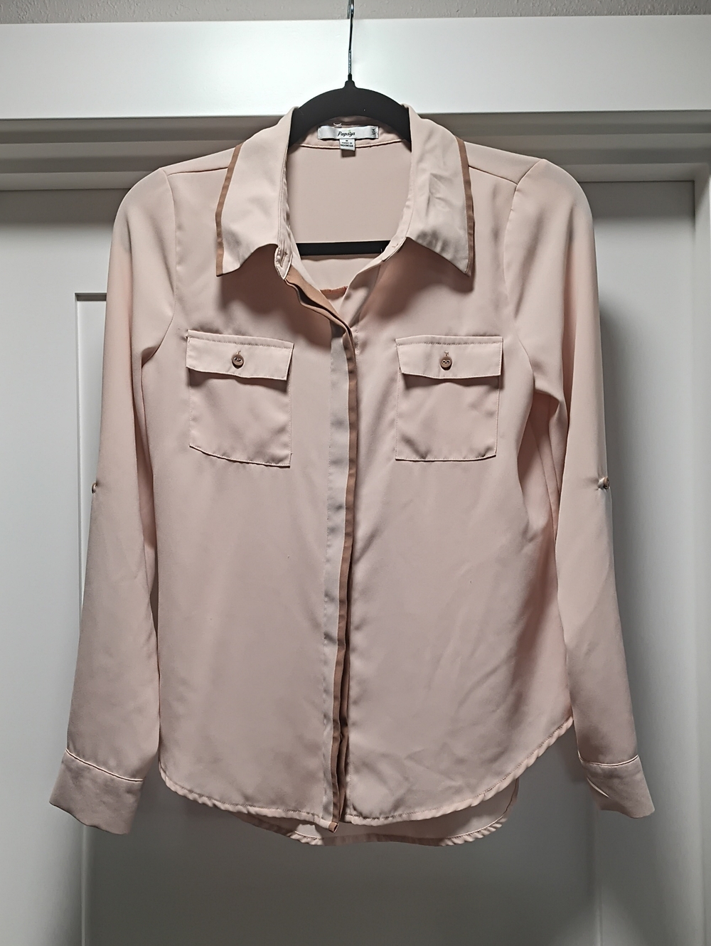 Papaya Pale Blush Button-Down Shirt with Contrast Trim